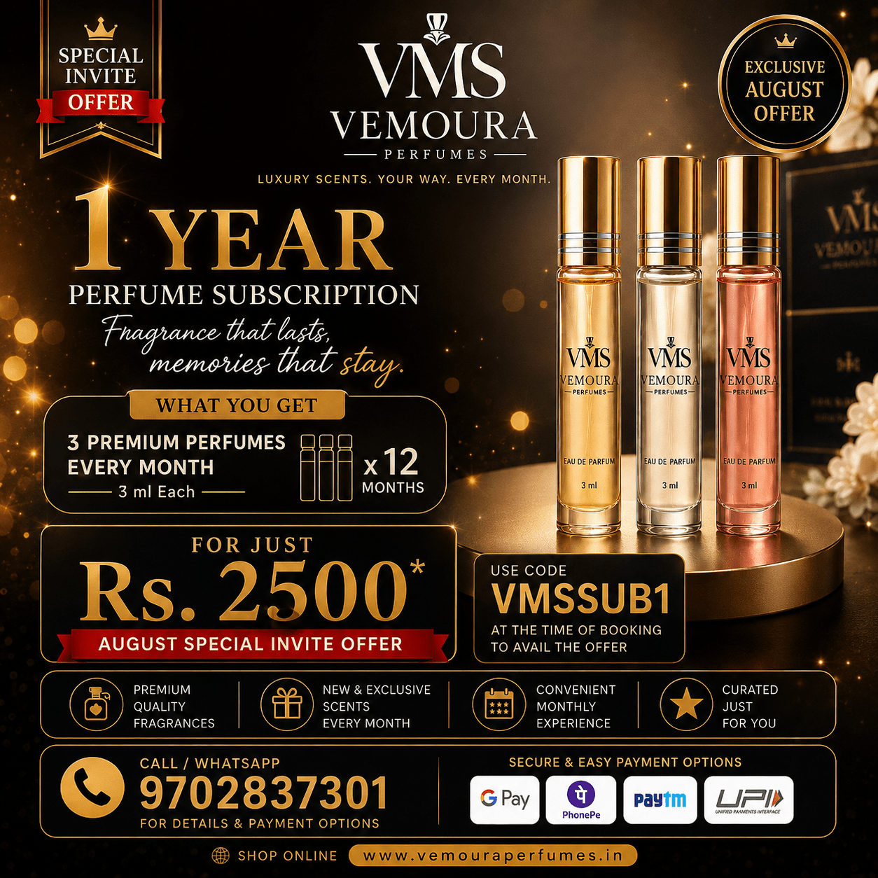 1 Year Perfume subscription - VMS VEMOURA Perfumes