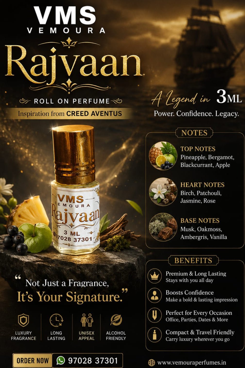 VMS Vemoura Rajvaan | Inspired by Creed Aventus - VMS VEMOURA Perfumes
