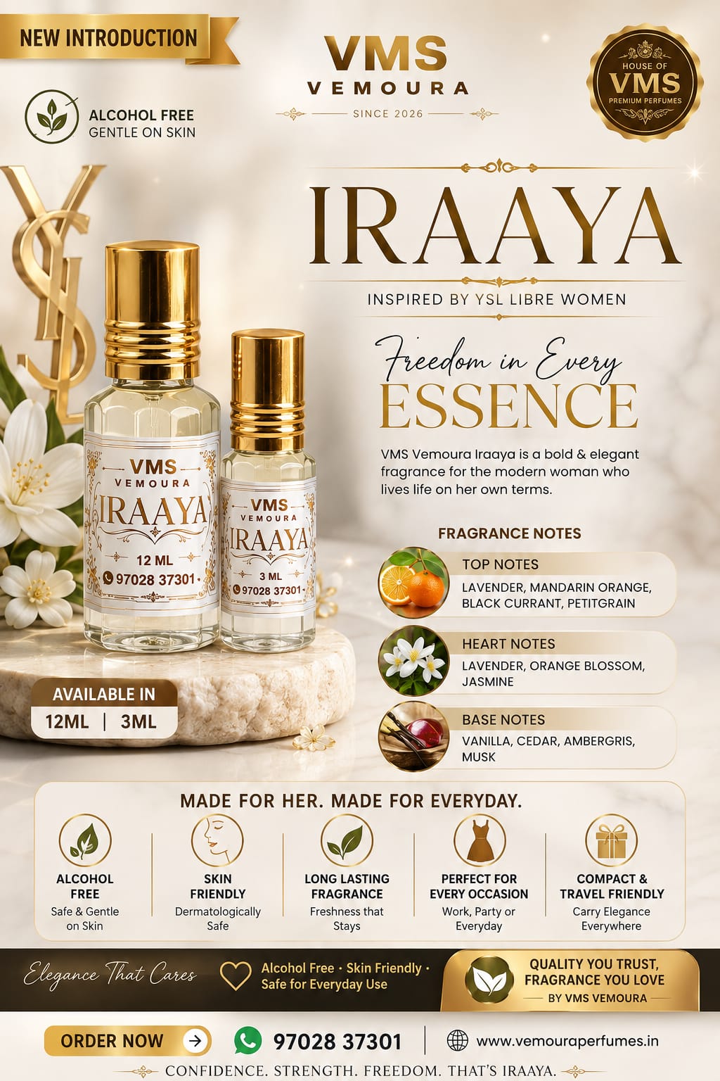 VMS Vemoura Iraaya Attar Perfume | Inspired by YSL Libre Women - VMS VEMOURA Perfumes